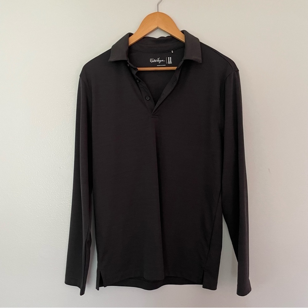 Mens Walter Hagen Dark Grey Long Sleeve Golf Polo - Picture 2 of 4